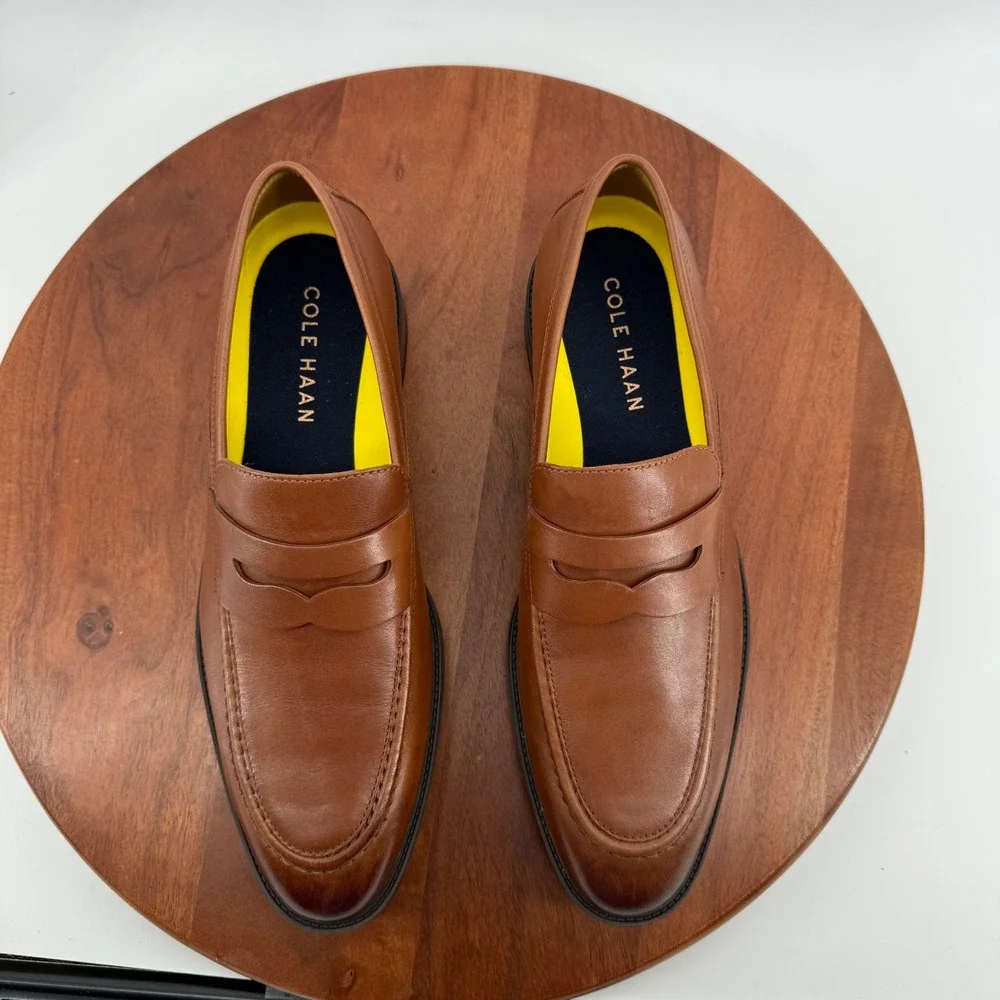 Cole Haan Hawthorne Penny Loafer British Tan Leather Dress Shoes Men's Size 9.5M